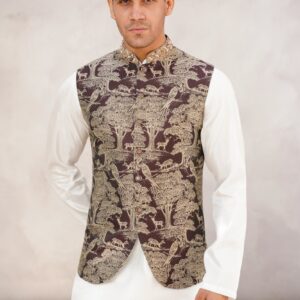 Floral Patterned embellished ban waistcoat