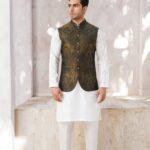 Green golden Self print waistcoat